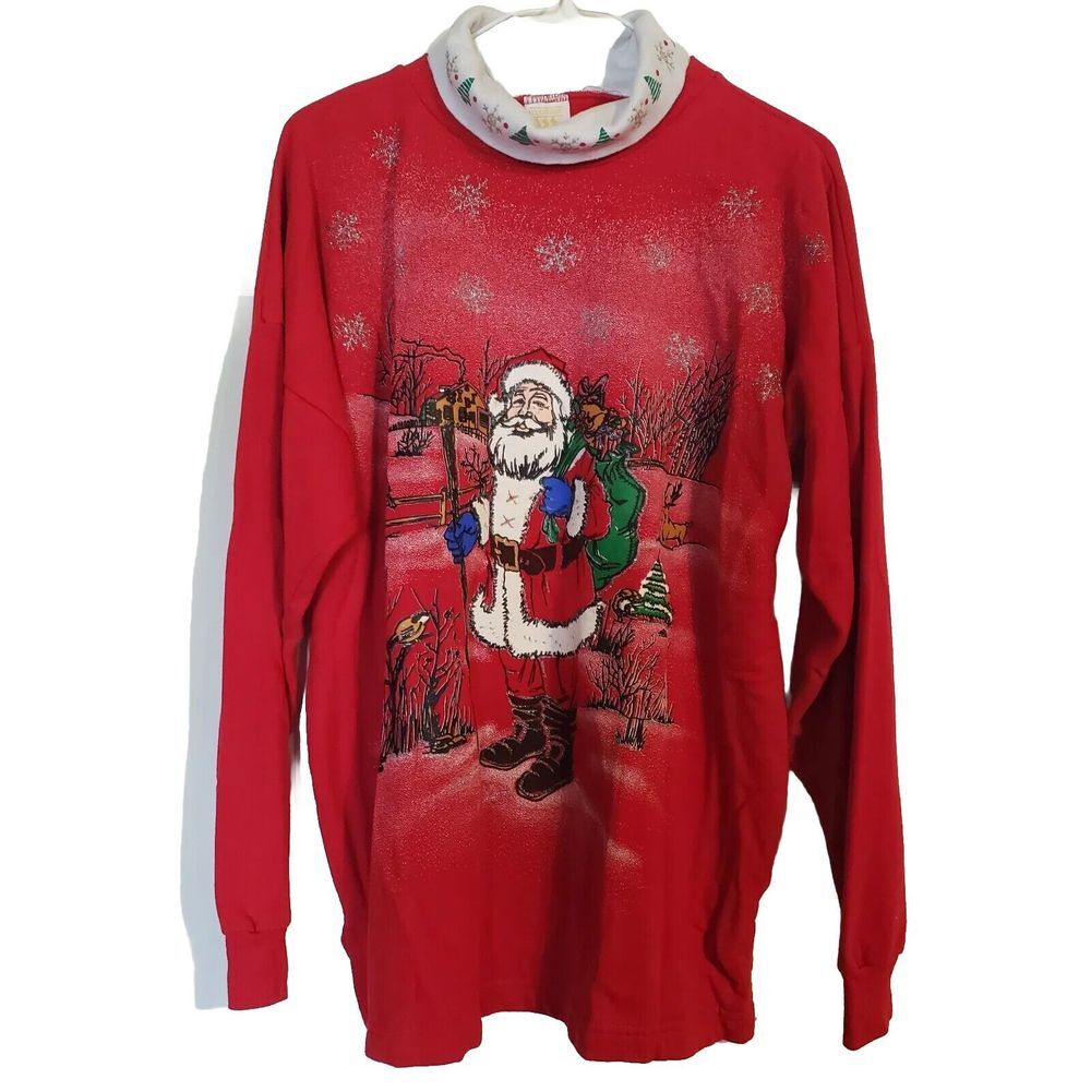 Holidayโ Time Santa Red Turtleneck Sweatshirt Size XL